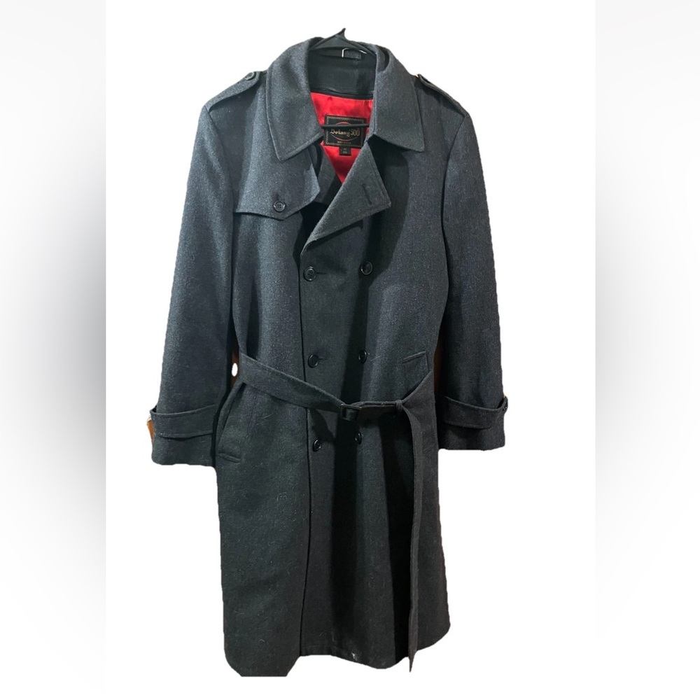 VTG Botany 500 Wool Trench Coat 40 Gray USA City Classic Money Double Breasted